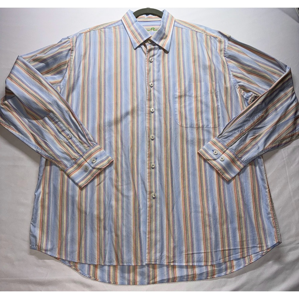 Alan Flusser Button Up Shirt Mens XL Blue Multi Stripe Cotton Long Sleeve Casual